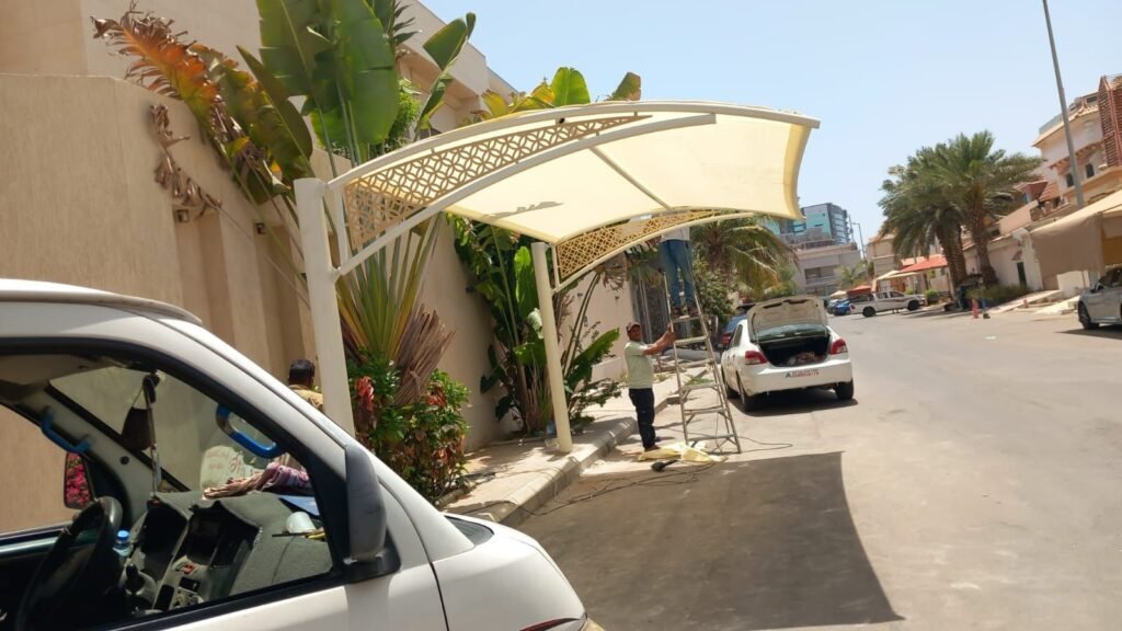 تركيب مظلات سيارات في جدة حي الروضة مع ضمان وجودة تنفيذ عالية